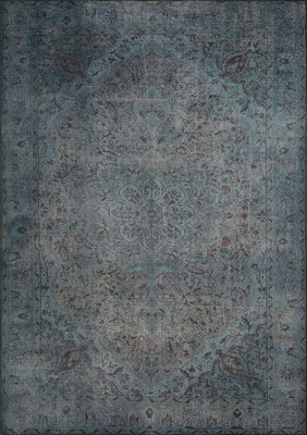 Outlet 150x150 Daire Blues Vintage Desenli Dokuma Taban Dekoratif Yeşil Halı AL-21 - 2