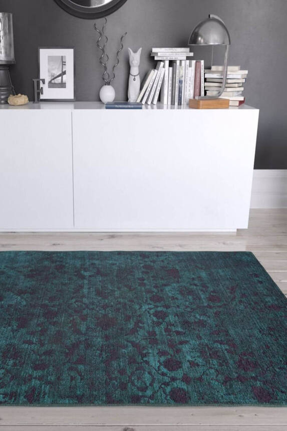 Outlet 150x150 Daire Dorian Eskitme Desenli Dokuma Taban Dekoratif Yeşil Halı AL-186-Y - 1