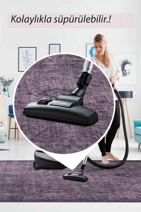 Outlet 150x150 Daire Folk Eskitme Desenli Dokuma Taban Dekoratif Mor Halı BA-28 - 7