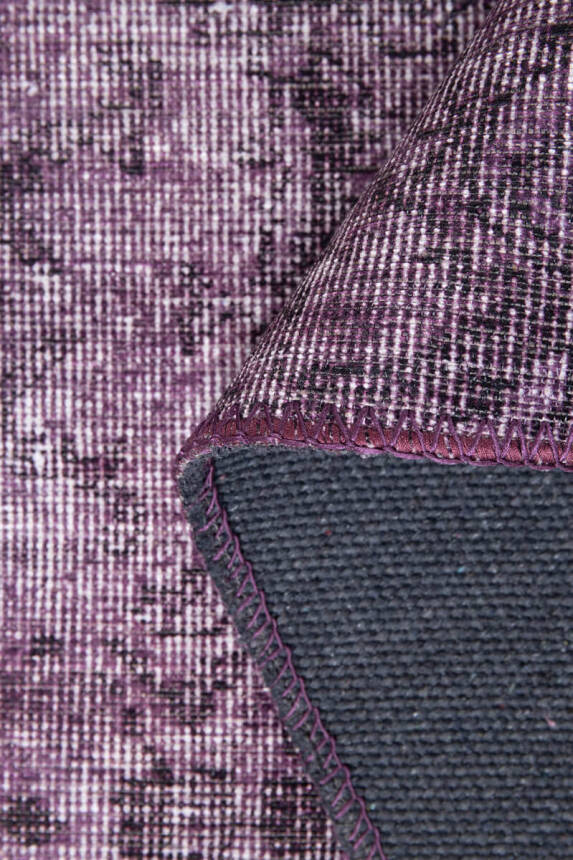 Outlet 150x150 Daire Folk Eskitme Desenli Dokuma Taban Dekoratif Mor Halı BA-28 - 5