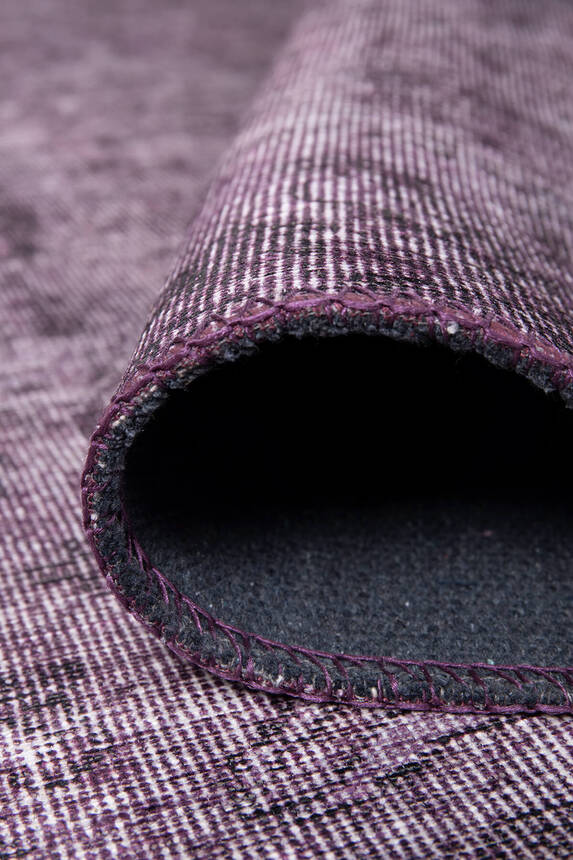 Outlet 150x150 Daire Folk Eskitme Desenli Dokuma Taban Dekoratif Mor Halı BA-28 - 4