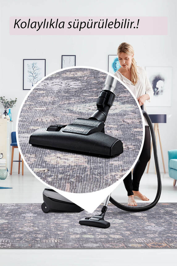 Outlet 150x150 Daire Folk Etnik Desenli Dokuma Taban Dekoratif Gri Halı BA-19 - 7