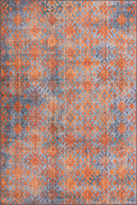 Outlet 150x150 Daire Funk Dokuma Taban Dekoratif Modern Turuncu / Mavi Halı AL-06 - 2