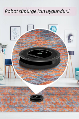 Outlet 150x150 Daire Funk Dokuma Taban Dekoratif Modern Turuncu / Mavi Halı AL-06 - 7