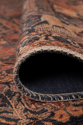 Outlet 150x150 Kare Blues Vintage Desenli Dokuma Taban Dekoratif Kahverengi Halı AL-425 - 4