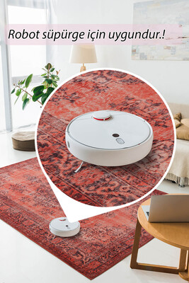 Outlet 150x150 Kare Blues Vintage Desenli Dokuma Taban Dekoratif Kırmızı Halı AL-131 - 6