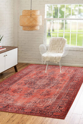 Outlet 150x150 Kare Blues Vintage Desenli Dokuma Taban Dekoratif Kırmızı Halı AL-131 - Artloop