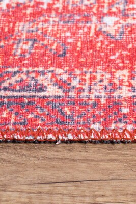 Outlet 150x150 Kare Blues Vintage Desenli Dokuma Taban Dekoratif Kırmızı Halı AL-269 - 2