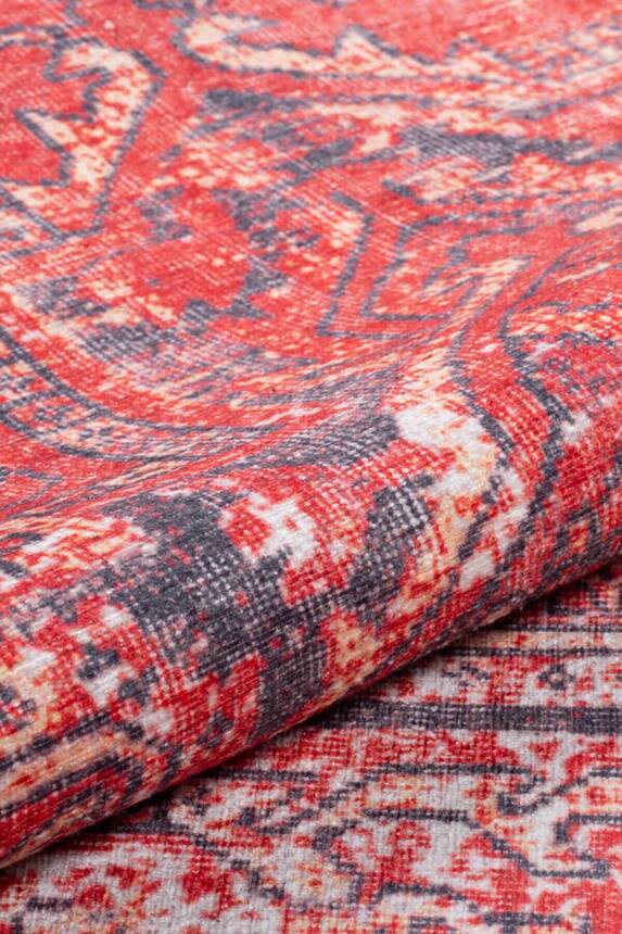 Outlet 150x150 Kare Blues Vintage Desenli Dokuma Taban Dekoratif Kırmızı Halı AL-269 - 4