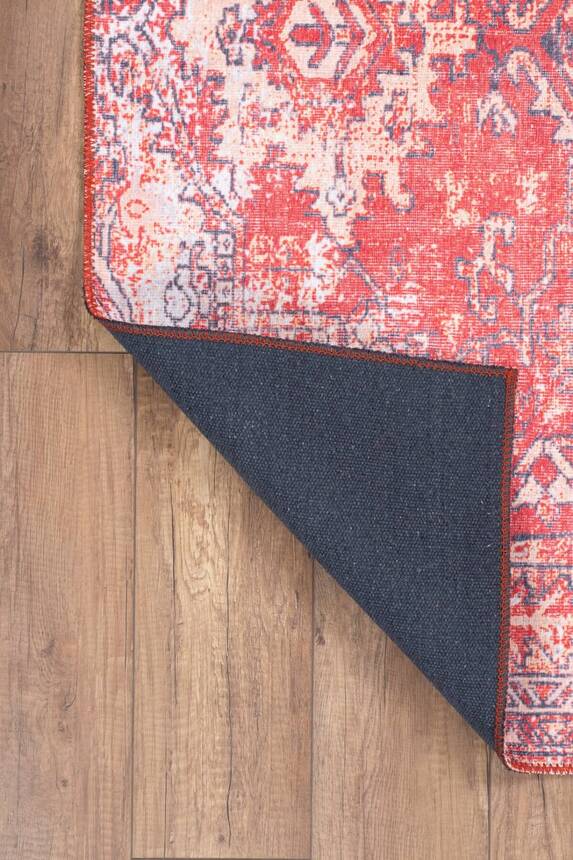 Outlet 150x150 Kare Blues Vintage Desenli Dokuma Taban Dekoratif Kırmızı Halı AL-269 - 6