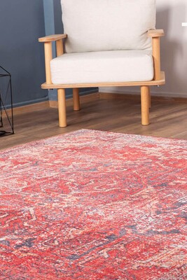 Outlet 150x150 Kare Blues Vintage Desenli Dokuma Taban Dekoratif Kırmızı Halı AL-269 - Artloop