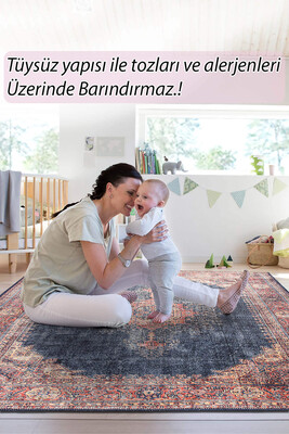 Outlet 150x150 Kare Blues Vintage Desenli Dokuma Taban Dekoratif Lacivert Halı AL-26 - 8