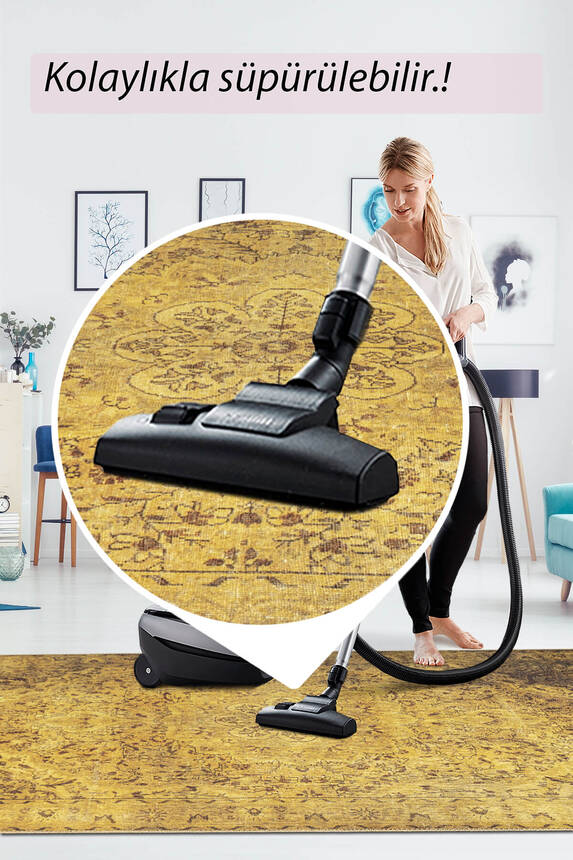 Outlet 150x150 Kare Blues Vintage Desenli Dokuma Taban Dekoratif Sarı Halı AL-24 - 7