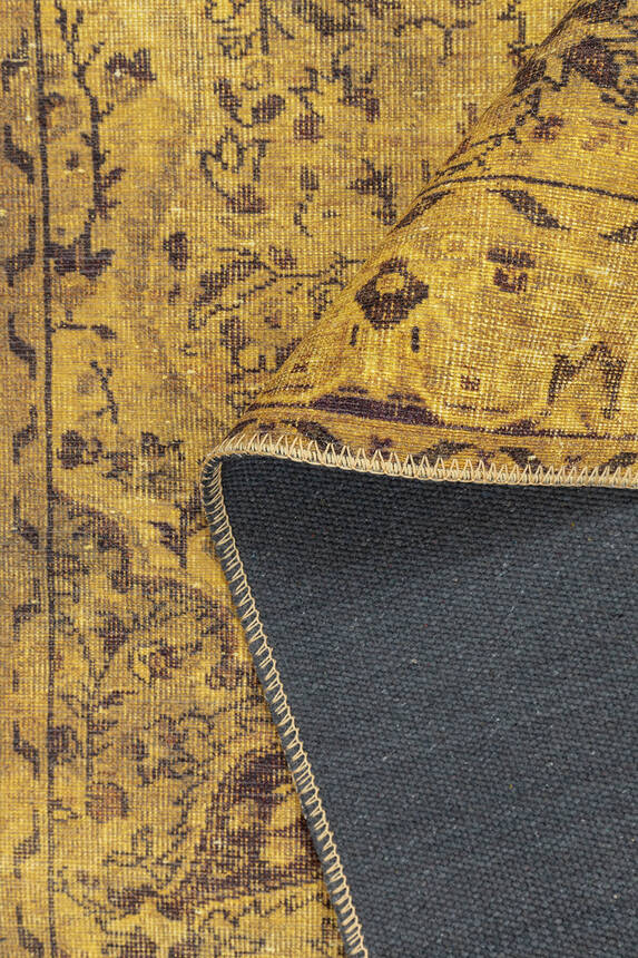 Outlet 150x150 Kare Blues Vintage Desenli Dokuma Taban Dekoratif Sarı Halı AL-24 - 5