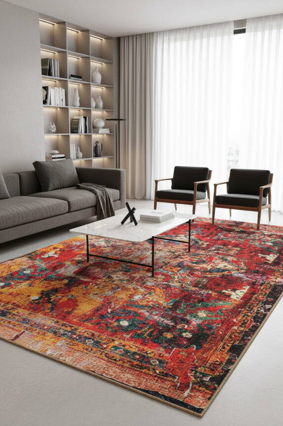 Outlet 150x150 Kare Fusion Modern Dokuma Taban Dekoratif Renkli Halı AL-140 - 1