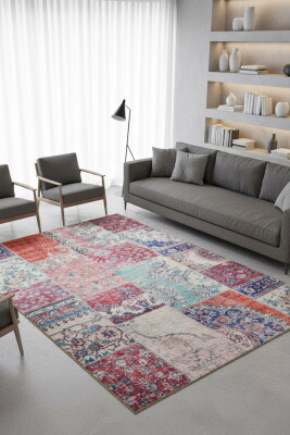 Outlet 150x150 Kare Jazz Patchwork Desenli Dokuma Taban Dekoratif Renkli Halı AL-82 - Artloop
