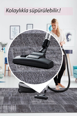 Outlet 150x150 Kare Jazz Patchwork Desenli Dokuma Taban Dekoratif Siyah Halı AL-81 - 7