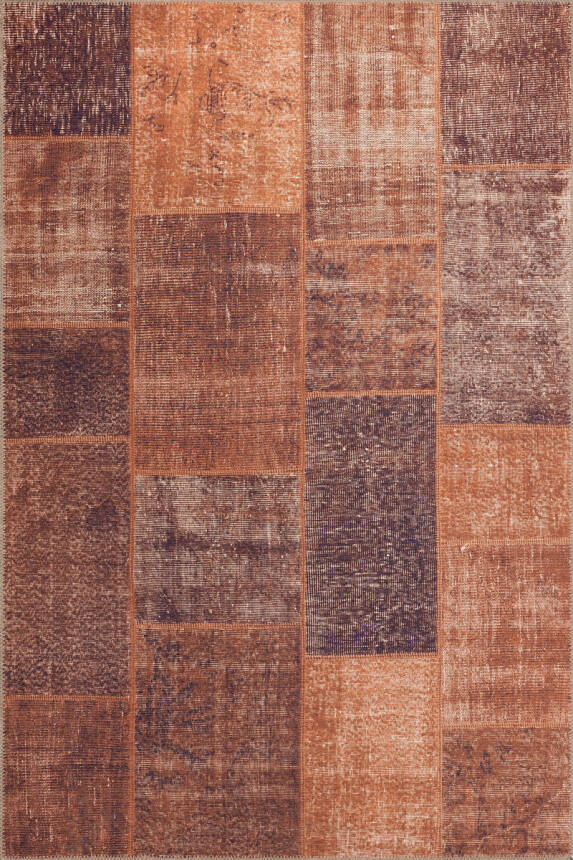 Outlet 150x150 Kare Jazz Patchwork Desenli Dokuma Taban Dekoratif Turuncu Halı AL-62 - 2