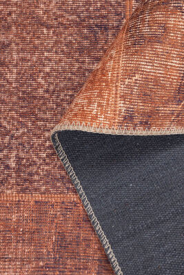 Outlet 150x150 Kare Jazz Patchwork Desenli Dokuma Taban Dekoratif Turuncu Halı AL-62 - 5