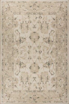 Outlet 150x150 Kare Relic Bej Vintage Dokulu Klasik Desenli Dokuma Tabanlı Şönil Halı AL-521 - 2