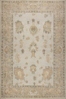 Outlet 150x150 Kare Relic Sarı / Bej Dokulu Klasik Desenli Dokuma Tabanlı Şönil Halı AL-513 - 2