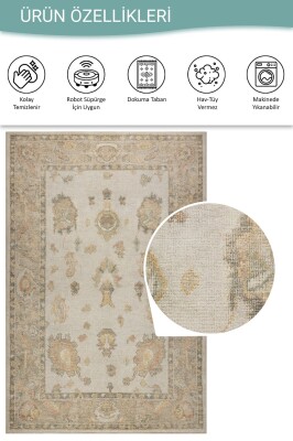 Outlet 150x150 Kare Relic Sarı / Bej Dokulu Klasik Desenli Dokuma Tabanlı Şönil Halı AL-513 - 4