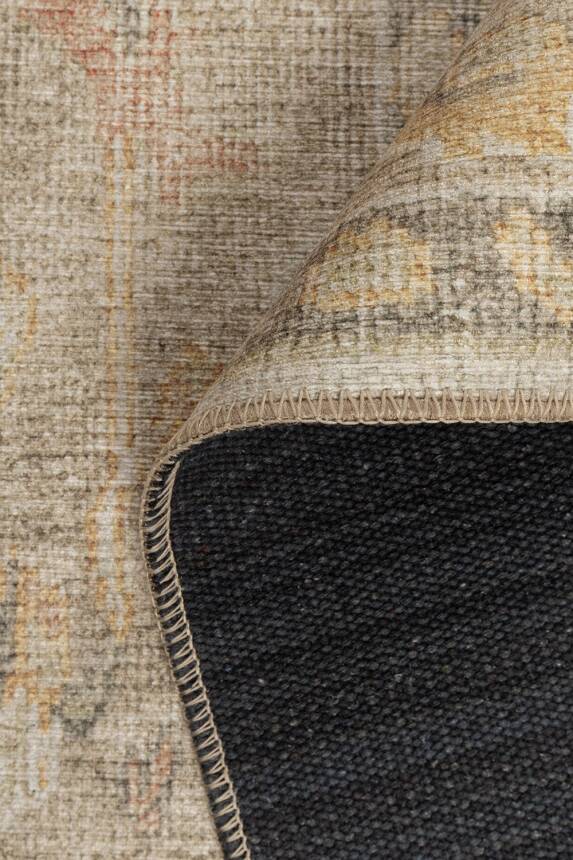 Outlet 150x150 Kare Relic Sarı / Bej Dokulu Klasik Desenli Dokuma Tabanlı Şönil Halı AL-513 - 5