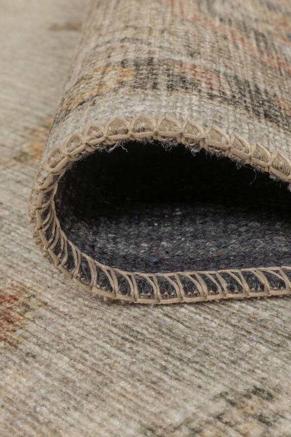 Outlet 150x150 Kare Relic Sarı / Bej Dokulu Klasik Desenli Dokuma Tabanlı Şönil Halı AL-513 - 6