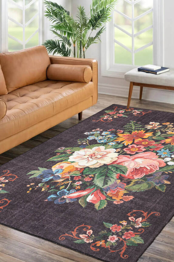 Outlet 150x150 Kare Soul Etnik Karabağ Desenli Dokuma Taban Dekoratif Siyah Halı AL-322 - 1