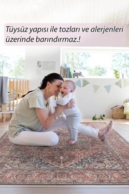 Outlet 150x230 Blues Vintage Desenli Dokuma Taban Kahverengi Halı AL-436 - 5