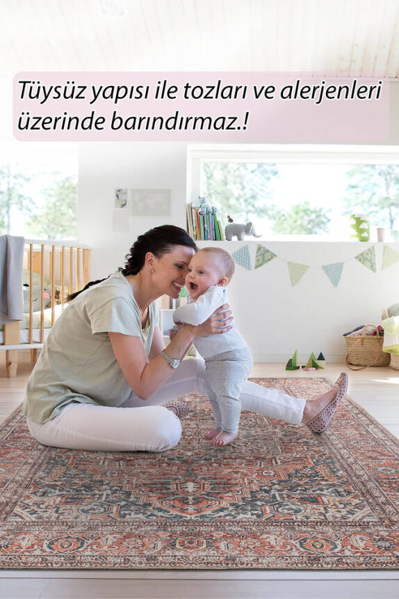 Outlet 150x230 Blues Vintage Desenli Dokuma Taban Kahverengi Halı AL-436 - 5