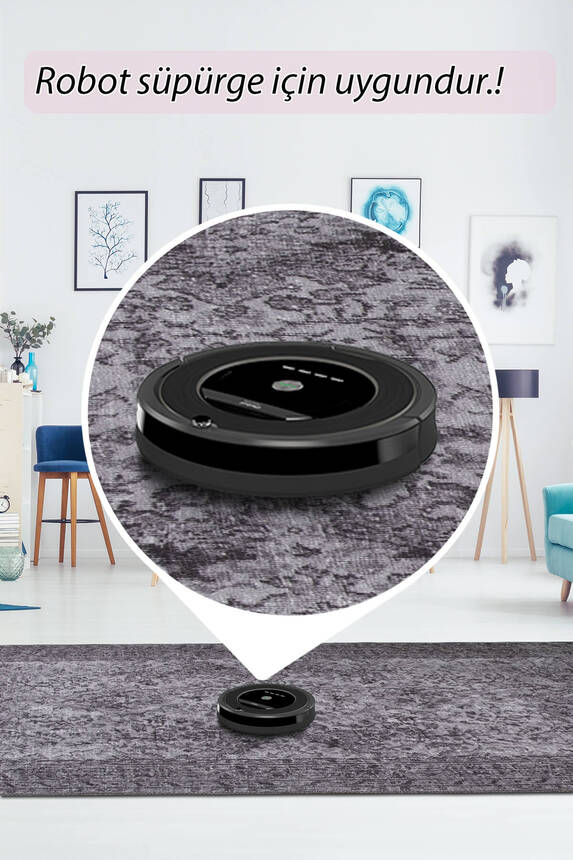 Outlet 150x230 Folk Eskitme Desenli Dokuma Taban Dekoratif Gri Halı BA-29 - 6