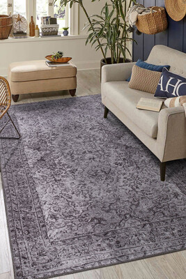 Outlet 150x230 Folk Eskitme Desenli Dokuma Taban Dekoratif Gri Halı BA-29 - 1