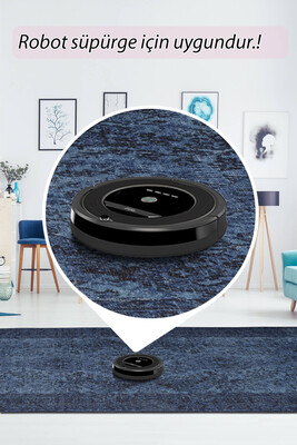 Outlet 150x230 Folk Eskitme Desenli Dokuma Taban Dekoratif Mavi Halı BA-44 - 6