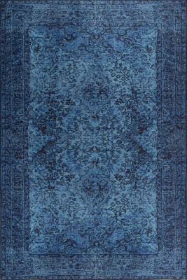 Outlet 150x230 Folk Eskitme Desenli Dokuma Taban Dekoratif Mavi Halı BA-44 - 2