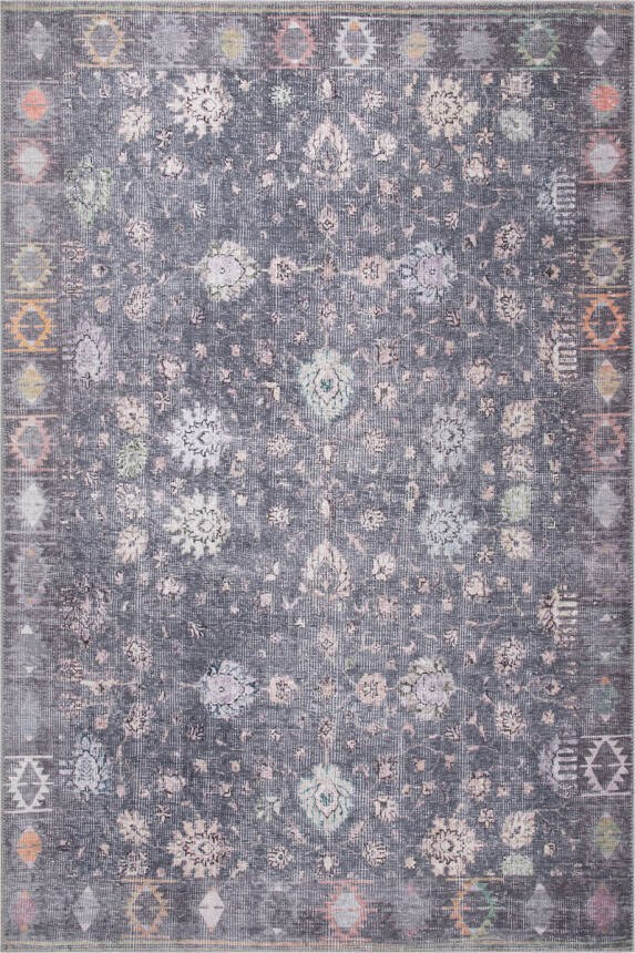 Outlet 150x230 Folk Etnik Desenli Dokuma Taban Dekoratif Gri Halı BA-19 - 2