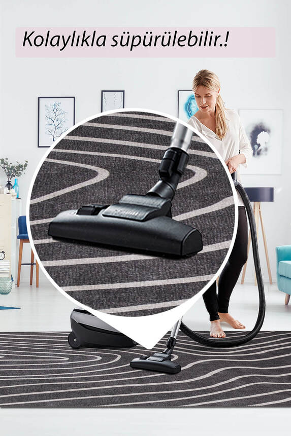 Outlet 150x230 Funk Şönil Dokuma Pamuk Polyester Siyah Halı AL-421 - 7