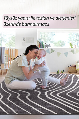 Outlet 150x230 Funk Şönil Dokuma Pamuk Polyester Siyah Halı AL-421 - 8