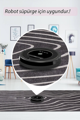 Outlet 150x230 Funk Şönil Dokuma Pamuk Polyester Siyah Halı AL-421 - 6