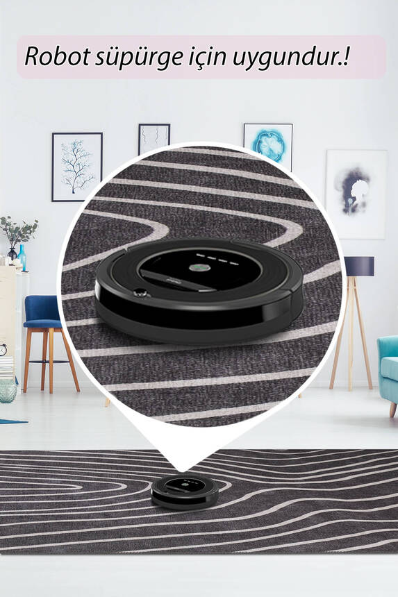 Outlet 150x230 Funk Şönil Dokuma Pamuk Polyester Siyah Halı AL-421 - 6