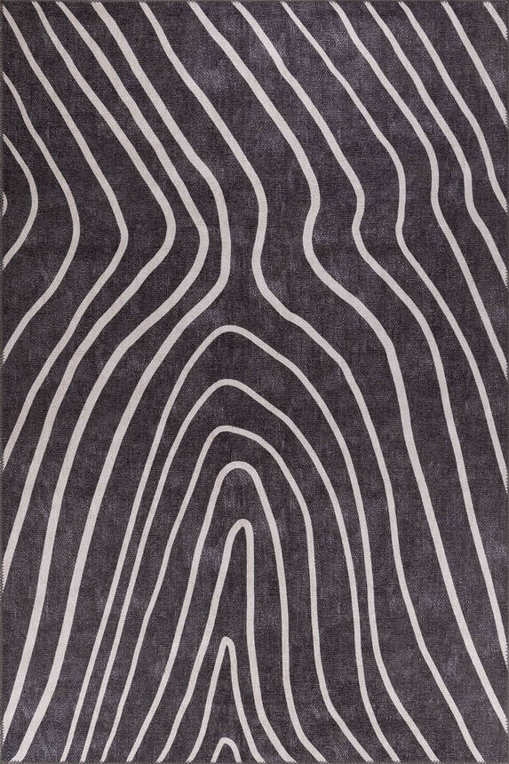 Outlet 150x230 Funk Şönil Dokuma Pamuk Polyester Siyah Halı AL-421 - 2