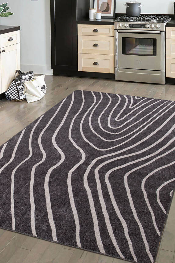 Outlet 150x230 Funk Şönil Dokuma Pamuk Polyester Siyah Halı AL-421 - 1