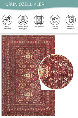 Outlet 150x230 Relic Bordo Vintage Dokulu Klasik Desenli Dokuma Tabanlı Şönil Halı AL-473 - 4