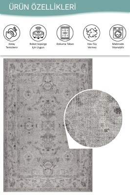 Outlet 150x230 Relic Gri Vintage Dokulu Klasik Desenli Dokuma Tabanlı Şönil Halı AL-509 - 4