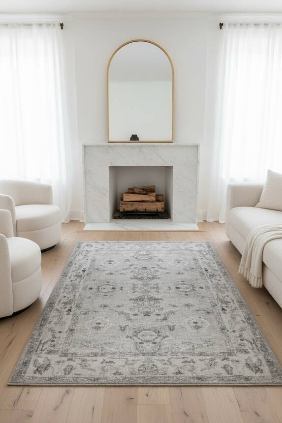 Outlet 150x230 Relic Gri Vintage Dokulu Klasik Desenli Dokuma Tabanlı Şönil Halı AL-509 - 1