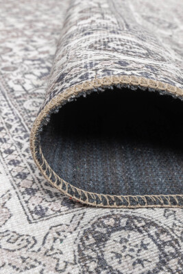 Outlet 150x230 Stonart Eskitme Vintage Desenli Bej/Gri Otantik Yıkanabilir Şönil Halı AL-443 - 6