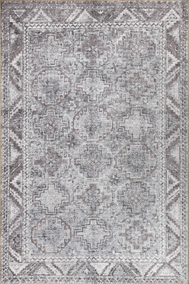 Outlet 150x230 Stonart Eskitme Vintage Desenli Gri Otantik Yıkanabilir Şönil Halı AL-445 - 2