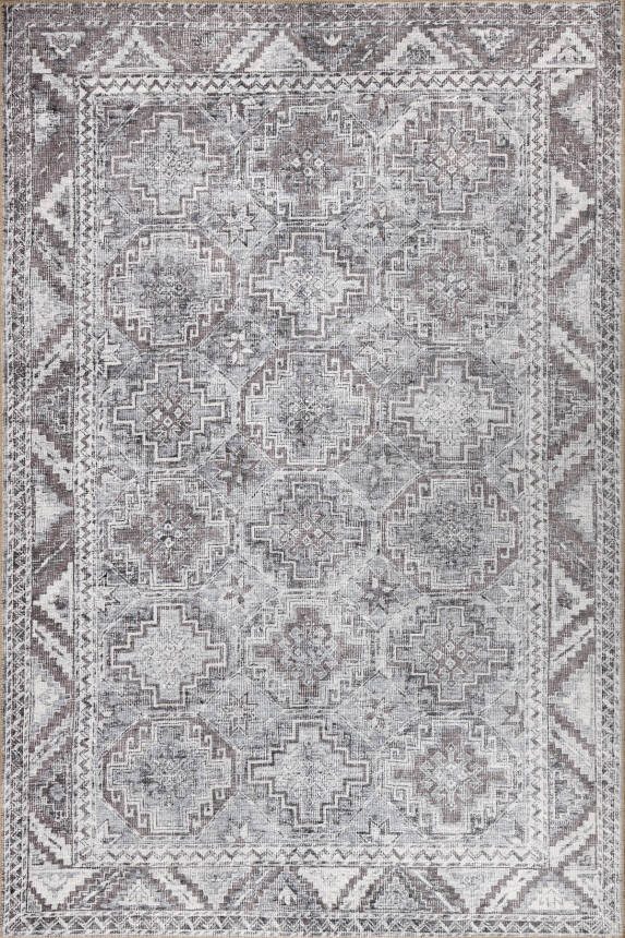 Outlet 150x230 Stonart Eskitme Vintage Desenli Gri Otantik Yıkanabilir Şönil Halı AL-445 - 2