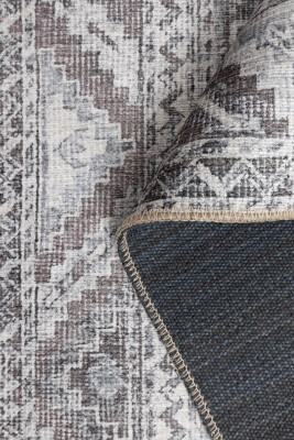 Outlet 150x230 Stonart Eskitme Vintage Desenli Gri Otantik Yıkanabilir Şönil Halı AL-445 - 5
