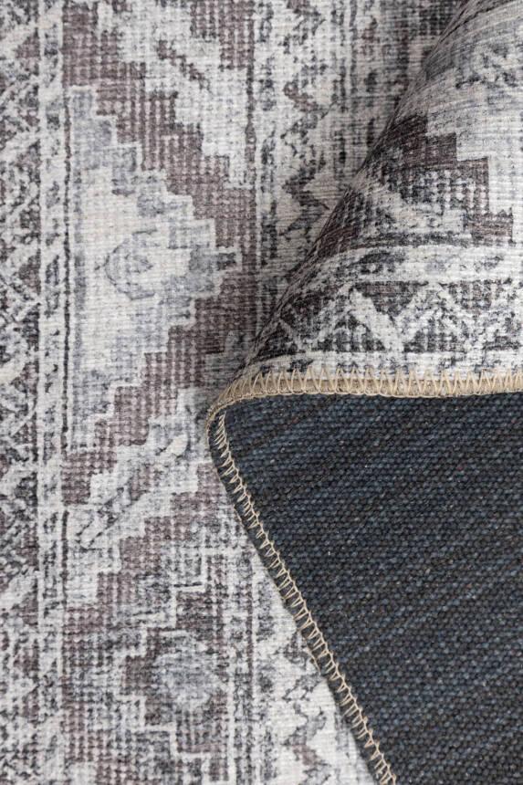 Outlet 150x230 Stonart Eskitme Vintage Desenli Gri Otantik Yıkanabilir Şönil Halı AL-445 - 5